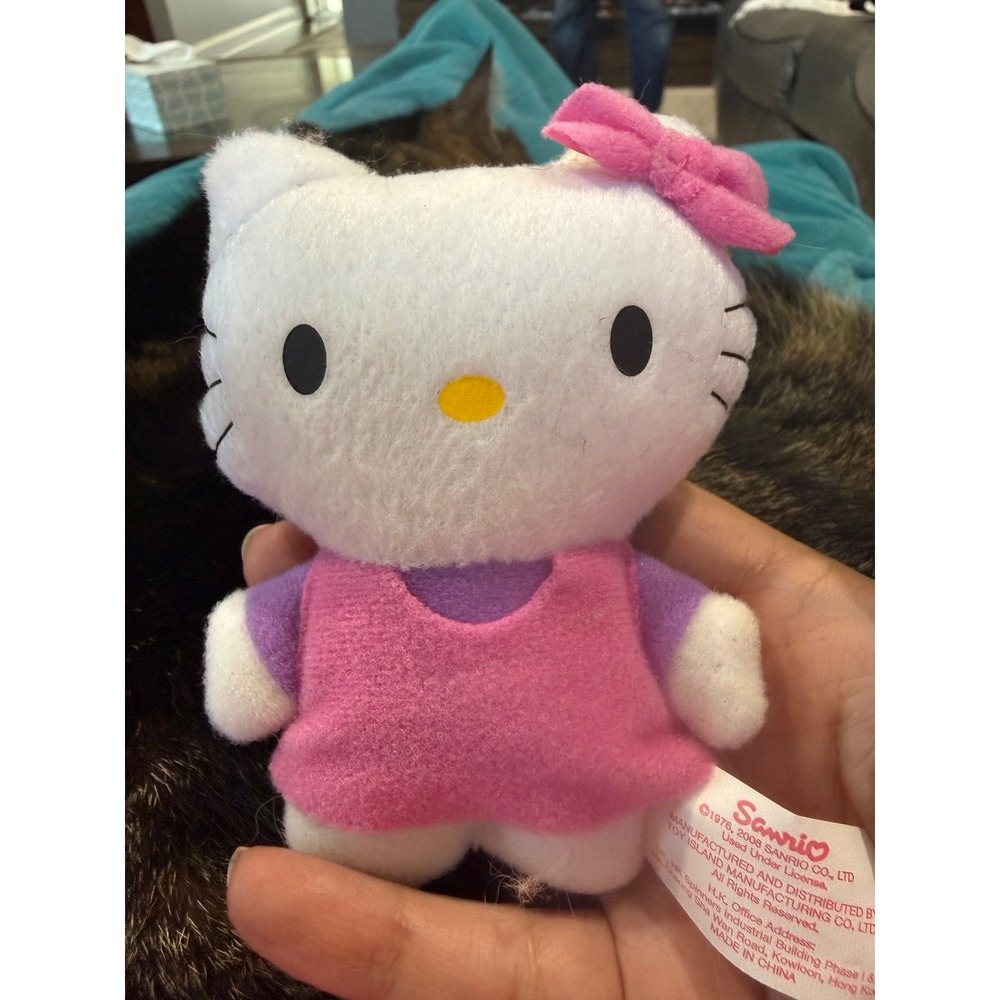 Sanrio Hello Kitty Plush 2008 Toy Island Pink Dress Purple Sleeves Small 5"